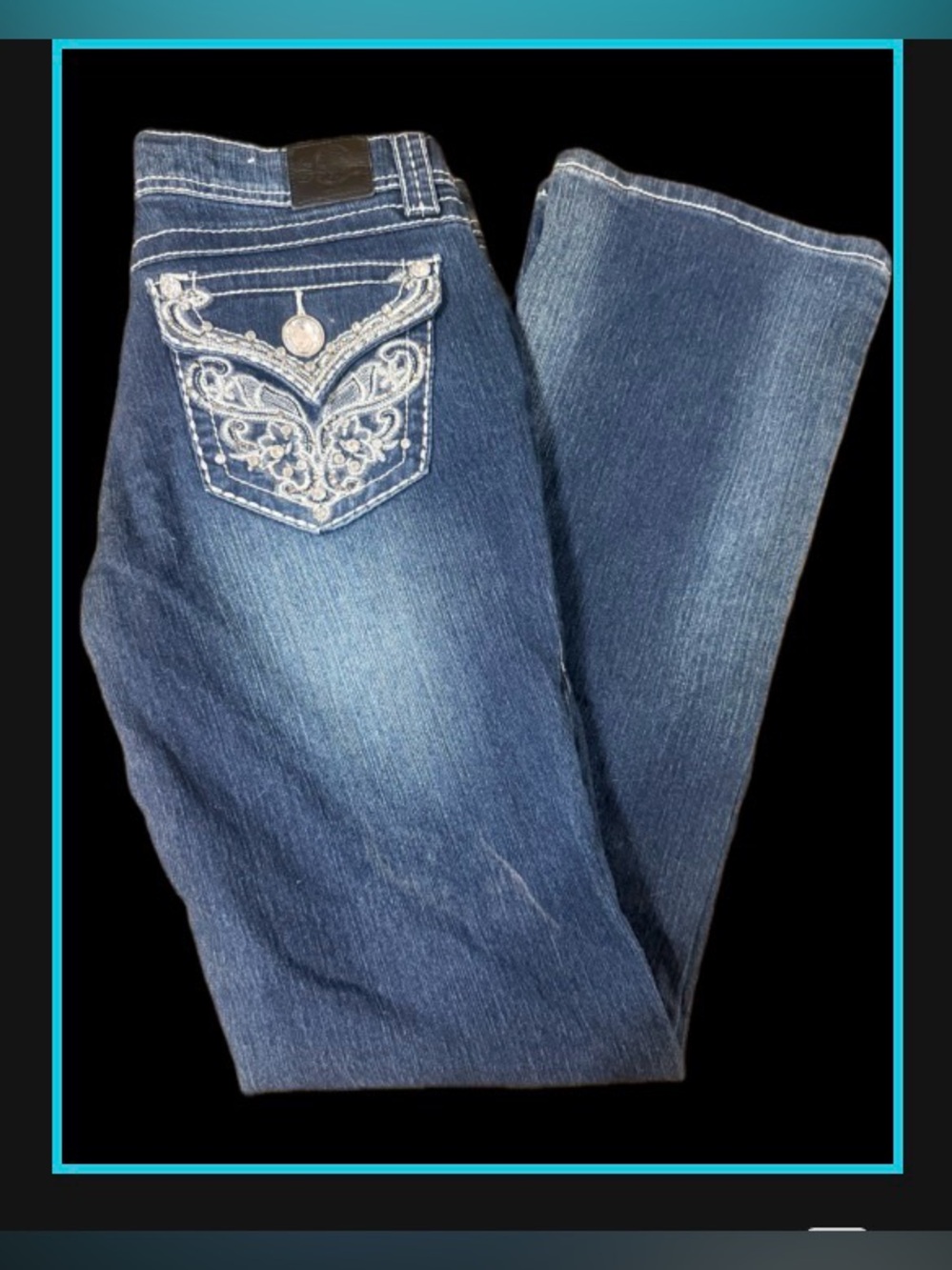 Grace in LA Womens Blue Bootcut Jeans Size 28 Embroidered Rhinesto W30 L40.5 I32